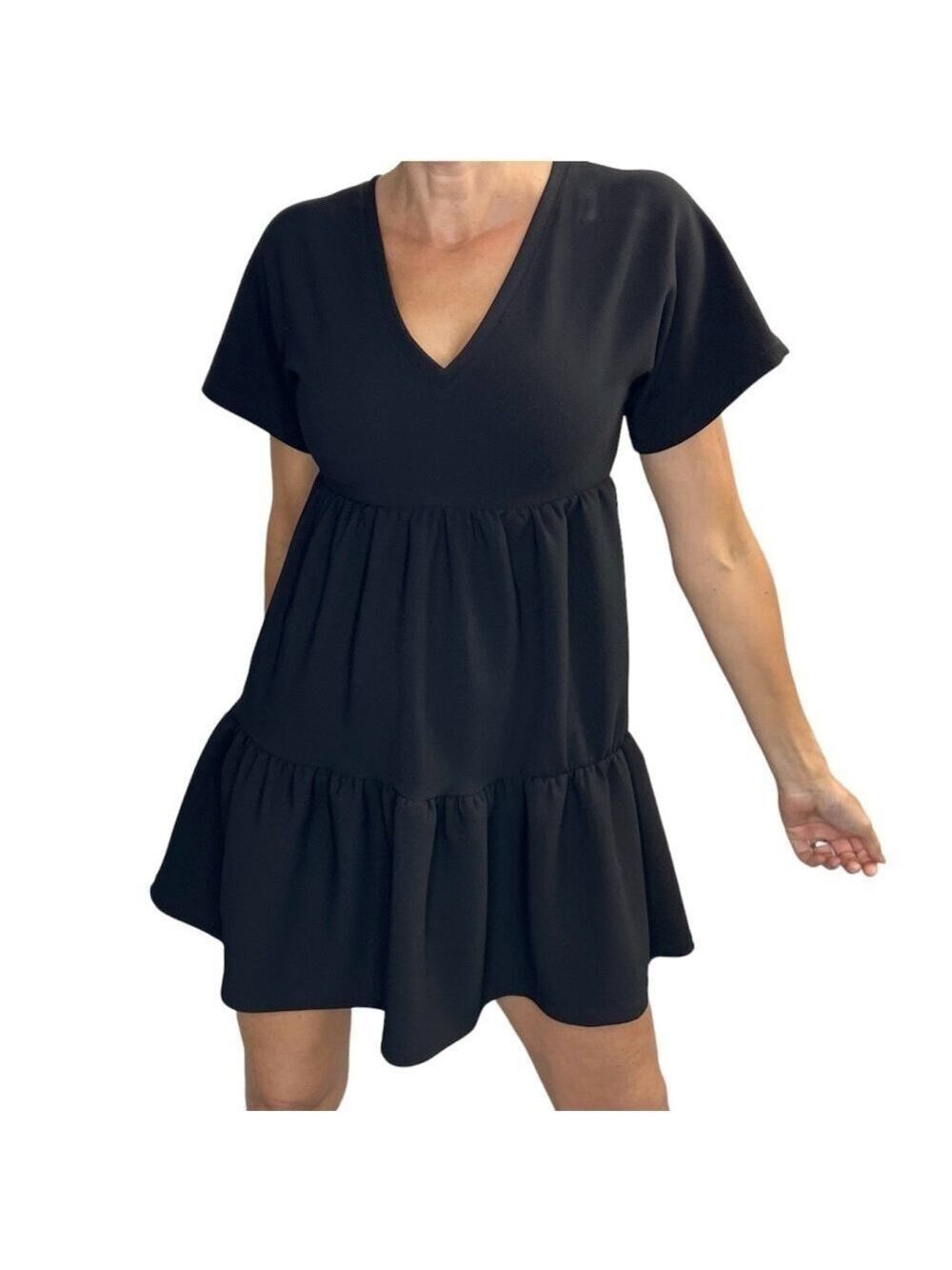 Daily Story Montreal black v neck tiered dolman mini dress XS